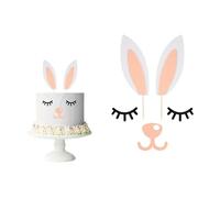Decoración para Tarta de Pascua, Orejas de Conejo para Pastel con Oreja Pestañas Nariz Cake Topper Rabbit Orejas de Conejo para Pastel Conejo Baby Shower Pascua Cumpleaños Primavera
