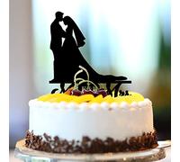 Decoración para tarta de silueta de Mr & Mrs Silueta de acrílico negro, nombres personalizados, fecha de fin de año, decoración divertida de novia y novio para boda, despedida de soltera, decoración