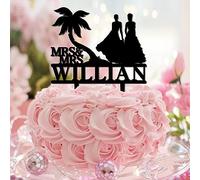 Decoración para tarta tropical de Lesbian Mrs & Mrs - Decoración para tarta de cumpleaños con nombres personalizados para cumpleaños, decoración nupcial, fabulosa silueta rústica femenina con