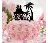Decoración para tarta tropical de Lesbian Mrs & Mrs & Mrs Tropical Cake Topper Gay y Lesbiana Silueta Femenina con Escritura Acrílico Negro Baby Shower Decoración de Compromiso Regalos Personalizados