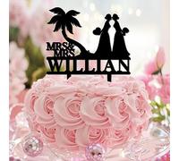 Decoración para tarta tropical de Lesbian Mrs & Mrs. Silueta femenina con texto en inglés "Mrs & Mrs", decoración para cupcakes de cumpleaños, cumpleaños, baby shower, suministros para tartas, regalos