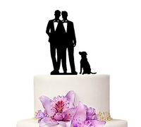 Decoración para tarta YAMI COCU gay, para boda, fiesta de compromiso, con diseño de perro y perro, color negro, silueta acrílica, boda, Aniversario, fiesta de compromiso