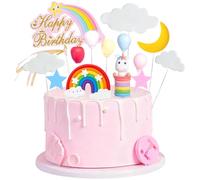 Decoración para Tartas, 15 Piezas Decoración para Tarta de Unicornio, Decoracion tartas Cumpleaños, Infantil Arcoiris Cake Topper Adecuado para Fiestas de Cumpleaños de Niños y Niñas, Navidad