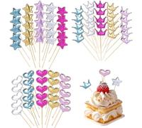 Decoración para Tartas + 60 Decoraciones para Muffins + Estrellas, Coronas y Corazones + Adornos de PU y Glizer + Colores Variados + Perfecto para Cumpleaños, Bodas y Fiestas de Niñas