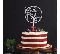 Decoración para tartas Baby in Bloom, diseño de papel, 16 cm x 16 cm, redondo, decoración bohemia para tartas de baby shower, para baby showers y fiestas de revelación de género (plateado)