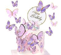 Decoración para tartas con diseño de mariposa, 21 unidades, decoración para tartas, decoración para tartas de cumpleaños, niñas, decoración para tartas de hada, personalizable, para cumpleaños, lila