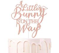 Decoración para tartas con purpurina de oro rosa con texto en inglés "A Little Bunny is on the Way", Some Bunny is on the Way/Bunny Oh Baby, suministros de decoración de fiesta de baby shower con