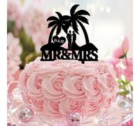 Decoración para tartas con temática de playa Mr & Mrs Cake Cupcake Toppers Tropical Engagement Script Cup Cake Topper para boda, graduación, decoración de pasteles, decoración novedosa única de pareja