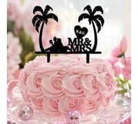 Decoración para tartas con temática de playa Mr & Mrs Tropical Engagement Script Font Cupcake Toppers for Baby Shower Jubileo Food Picks Cake Decor Novedad Único Reutilizable Iniciales Monograma Love