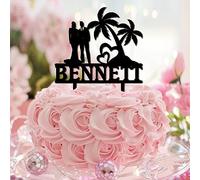 Decoración para tartas con temática de playa Mr & Mrs Tropical Engagement Script Font Cupcake Toppers Bride And Groom Love Theme Acrílico Negro Compromiso Nupcial Pastelería Decoraciones Lindos
