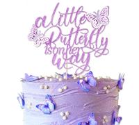 Decoración para tartas con texto en inglés "A Little Butterfly is on Her Way", decoración de pastel con temática de mariposa morada, ideal para baby shower, bienvenida al bebé, suministros de