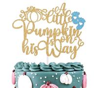 Decoración para tartas con texto en inglés "A Little Pumpkin is His the Way", para bienvenida al bebé, anuncios de embarazo, revelación de género, Acción de Gracias, Halloween, octubre, baby shower,