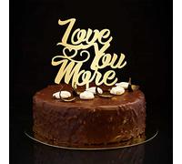 Decoración para tartas con texto en inglés «Love You More» con texto en inglés «Mr And Mrs», silueta dorada personalizada, romántica novia y novio, decoración para tartas de boda, aniversario, boda