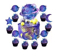 Decoración para tartas cumpleaños sistema solar, Decoración para tartas feliz cumpleaños planetas estrella luna espacio exterior decoración para cupcakes suministros fiesta cielo estrellado 25 piezas