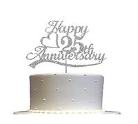 Decoración para tartas de 25 aniversario con purpurina plateada, 25 ideas de decoración para fiestas, calidad premium, resistente brillo de doble cara, palo de acrílico. Fabricado en EE. UU.