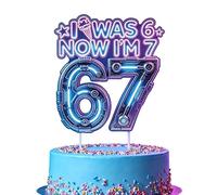 Decoración para tartas de 6 y 7 cumpleaños, 1 unidad, color morado oscuro I was 6 Now I'm 7 Cyber Technology Style Thema für Sweet Donut Thema SIX Seven Junge Mädchen Party Jubiläen