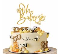 Decoración para tartas de abeja Oh Babee - Decoración para tartas de abejorro con purpurina dorada, decoración de pastel con temática de abeja, baby shower/revelación de género