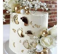 Decoración para tartas de acrílico con espejo de bautizo, decoración dorada y plateada para primera fiesta, cumpleaños, aniversario, boda, suministros para tartas (pie de bebé)
