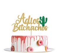 Decoración para tartas de adíos con purpurina dorada para fiestas de despedida, reubicación, ruptura, graduación, jubilación, despedida