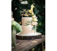 Decoración para tartas de boda con texto en inglés "Mr and Mrs", decoración rústica para tartas de boda, decoración dorada para tartas