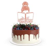 Decoración para tartas de cumpleaños con texto en inglés "Happy Birthday", color oro rosa, decoración de tartas, club de libros, decoración de fiesta de cumpleaños, decoración de cupcakes con