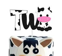 Decoración para tartas de cumpleaños de dos vacas, decoración para tartas de cumpleaños de dos vacas, decoración de animales, diseño de animales de segunda cara, color negro