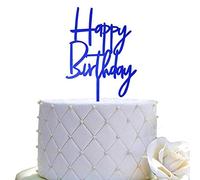 Decoración para tartas de cumpleaños feliz para decoración de fiesta de cumpleaños, espejo azul acrílico