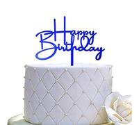 Decoración para tartas de cumpleaños feliz para decoración de fiesta de cumpleaños, espejo azul acrílico