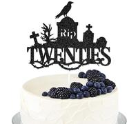 Decoración para tartas de doble cara con texto en inglés "Rip to My 20s Death to My Twenties", decoración de feliz cumpleaños 30, suministros de Rip to My 20s, purpurina negra