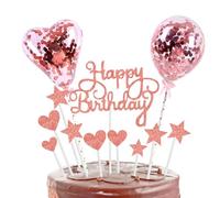 Decoración para tartas de feliz cumpleaños, 12 piezas doradas para tartas, confeti, globos, estrellas, corazones, cumpleaños, cupcakes, suministros para tartas