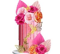 Decoración para tartas de flores rosas artificiales de color rosa, hojas de eucalipto, flores secas, decoración de tartas para bodas, baby shower (rosa)