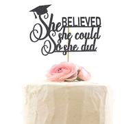Decoración para tartas de graduación 2021, con texto en inglés "She Did It", decoración de fiesta de graduación, color negro