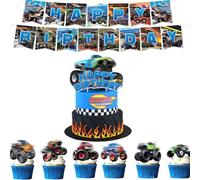 Decoración Para Tartas De Monster Truck,40 Piezas Monster Truck Cake Topper Decoración Para Tartas De Camión Happy Birthday Cake Topper Banners Camión Cupcake Deko Para Niños Cumpleaños