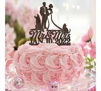 Decoración para tartas de Mr And Mrs Brown para despedida de soltera, decoración rústica para cupcakes, silueta de pareja con escritura, acrílico, negro, compromiso, suministros para tartas de boda