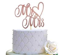 Decoración para tartas de Mr and Mrs, letrero de novia y novio, decoración para tartas de compromiso, decoración de tartas de doble cara, oro rosa con purpurina