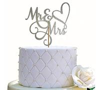 Decoración para tartas de Mr and Mrs, letrero de novia y novio, decoración para tartas de compromiso, decoración de tartas de doble cara con purpurina plateada
