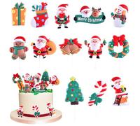 Decoración para tartas de Navidad, Toppers Cake Decorations, Juego de Secoraciones para tartas de Navidad con Bonito Papá Noel Agachado, árbol de Navidad, Dulces - 13pcs