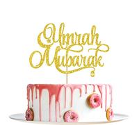 Decoración para tartas de Umrah Mubarak con purpurina dorada - Decoraciones de Eid Mubarak - Accesorios de fotos islámicas de Ramadán Mubarak para bodas, baby shower, fiestas de cumpleaños