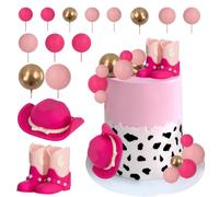 Decoración para tartas de vaquero, cumpleaños de vaquero occidental, sombrero de vaquero y botas, Decoración Tarta de Bola, decoración para tartas, Adecuado para cumpleaños, bodas, fiestas (Rosa)