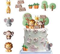 Decoración para Tartas, Decoracion de Tarta de Animales, 4 Figuras de Animales del Bosque (Girafa Elefante Leon Mono), Decoración para Tartas de Primer Cumpleaños para Bebés, Niños y Niñas