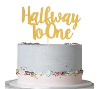 Decoración para tartas, diseño de medio camino a una sola cara, purpurina dorada de 12 vías a una, decoración para fiestas de cumpleaños de niños o niñas de 6 meses, decoración para fiestas de