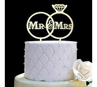 Decoración para tartas, diseño de señor y señora con texto en inglés "Mr and Mrs", color dorado espejo acrílico