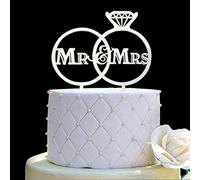 Decoración para tartas, diseño de señor y señora con texto en inglés "Mr and Mrs", color plateado