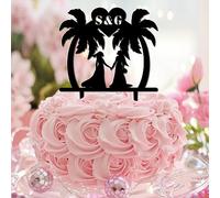 Decoración para tartas tropicales de Lesbian Mrs & Mrs & Mrs - Decoración para tartas gay y lesbianas para decoración de aniversario de compromiso, linda silueta femenina divertida con escritura