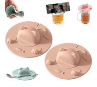 Decoración para taza de té - Funda de silicona diseñada con gato, soporte para bolsas de té de 4 pulgadas y exprimidor, tapa de taza para café, leche y té, apta para lavavajillas (2, rosa claro)