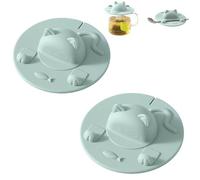 Decoración para taza de té, funda de silicona para taza de gato con soporte para bolsas de té y exprimidor, tapa reutilizable para café, té con leche y bebidas calientes, apto para lavavajillas (verde