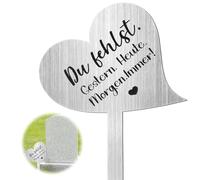 Decoración para tumba resistente a la intemperie, 28 cm, acero inoxidable, con texto en alemán "Du Fehlst.Gestern. Heute. Morgen. Immer!" Grabdekoration Wetterfest Frostbeständig Grabgestecke zum