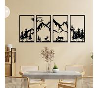 Decoracion Pared Metal 4 Piezas Esculturas Cuadros Decoración Salon Modernos Dormitorios Adornos Encima Cabecero cama Decorativa Wall Art Decorativo Dormitorio Decoração Quarto Montaña y Bosque