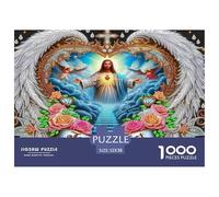 Decoración Pared Puzzle 1000 Piezas Religión Jesús Marco Corazón Rosas Vivo Espiritual Antiestrés Decoración Pared Adultos 52x38cm