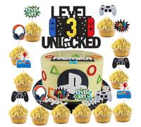 Decoración Pastel Cumpleaños Videojuegos, Topper Cupcake 3 Años, Set Feliz Cumpleaños, Decoración Brillante con Tema de Consola, Toppers para Cupcakes para Fiesta de Cumpleaños Infantil